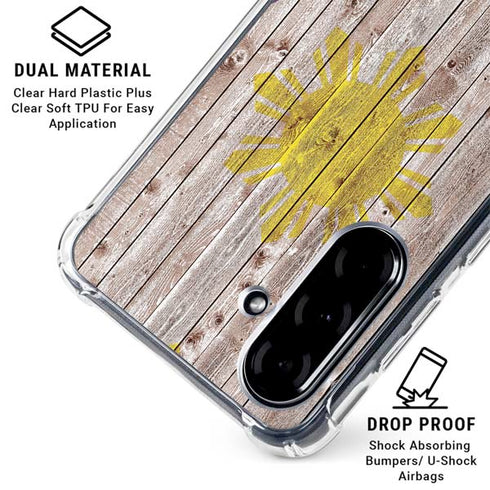 Philippines Flag Dark Wood Galaxy A36 5G Clear Case